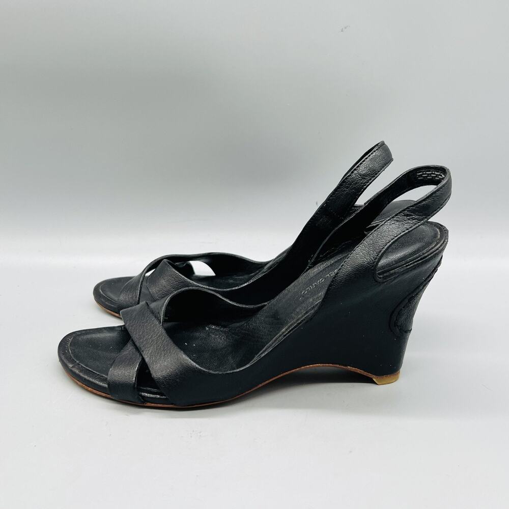 Roberto Del Carlo Sandals Womens 6.5 Black Leather Slingback Wedge Heel Shoes - Picture 4 of 11